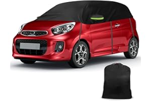 JINSENTGG Halbe Autoabdeckung Kompatibel mit Kia Picanto 2003-2025, Halbabdeckung wasserdichte Halbgarage mit Winddichtem Gurt Reflexstreifen für Schnee, Regen, Allwetterschutz