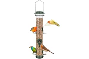 URBAN DECO Metall Vogelhäuschen Rohr Hänge Feeder Wildvogel Saatgut Feeder Hochleistungs 6 Port Vogelhäuschen aus Metall mit wetterfestem und wasserdichtem Stahlbügel Ideal für die Anziehung von Vogelgrün