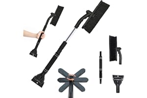Xiujuers Eiskratzer Auto mit Besen, 80CM Teleskop Eiskratzer mit Besen, 360 ° Drehbarer Auto SchneebüRste, Car Snow Brush mit Schaumstoffgriff, Schneekratzer Auto für Geeignet Auto, SUV (Schwarz)