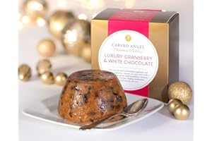 The Carved Angel - White Chocolate & Cranberry Christmas Pudding - 908g, Serves 8-9, Plastic Basin