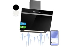 Klarstein Dunstabzugshaube 60cm Umluft/Abluft, Schwarz mit Spühlmaschinenfestem Filter, Dunstabzug Schräg mit 514m³/h Luftstrom, Abzugshaube 60 cm, Wandhauben mit Wi-Fi & LEDs