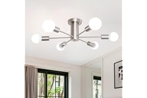 MRHYSWD Deckenleuchte Vintage, 6 Flammig Industrial Deckenlampe Wohnzimmer Schlafzimmer KüChe Esszimmer Flur, Sputnik Kronleuchter Modern Retro Deckenlampe E27, Nickel (Ohne GlüHbirnen)