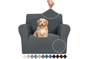 Ystyle Stretch Sofa Überzug 1 Sitzer, Sesselschoner rutschfest Mit Armlehne, Elastische Couch Überzug Jacquard, Universal Sofa Cover Moderne, Sofaschoner Hund Katze Wohnzimmer, Dunkelgrau
