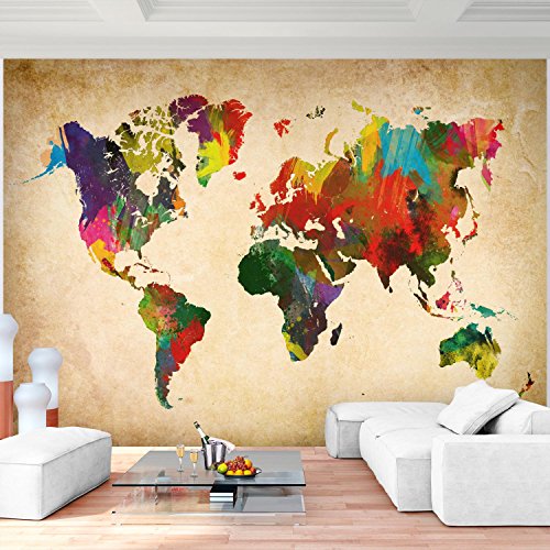 Fototapete Weltkarte 308 x 220 cm - Vliestapete - Wandtapete - Vlies Phototapete - Wand - Wandbilder XXL - !!! 100% MADE IN GERMANY !!! Runa Tapete 9015010a