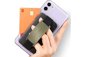 Sinjimoru Handy Kartenhalter, 3in1 Slim Wallet & Handy Halter mit Stander, Handy Fingerhalter, Fingerhalterung Handy fur iPhone und Android. Sinji Card Zip Band Grip Schwarz mit Band Olive-Grau