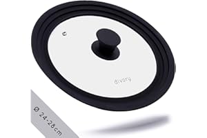 ‎DIVORY DIVORY Universaldeckel Ø 24, 26 und 28 Deckel Glasdeckel mit abgestuften Silikonrand, Deckel für Pfannen und Töpfe, Topfdeckel hitzebeständig, silikon, universal lid