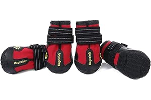 PETCUTE Buty dla psów na uszkodzone łapy, wodoodporne buty dla psów z odblaskowymi paskami, antypoślizgowe buty ochronne dla psa do aktywności na świeżym powietrzu (czerwone, nr 6)