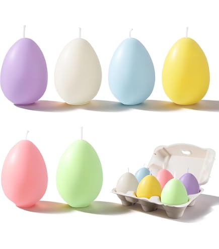 12 Candele Votive A Forma Di Uovo Di Pasqua, Colori Macaron (rosa, Arancio, Giallo, Verde, Blu, Viola), 4,5x6 Cm, Non Profumate, Senza Fumo - 2