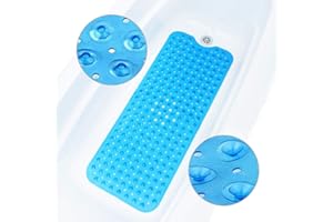 ADOV Bath Mat Non Slip, 100 x 40 cm Extra Long Shower Mat Anti Mould, Bathroom Bathtub Mats for Tub, 200 Strong Suction Cups and Drain Holes, Mildew Resistant Machine Washable Bathroom Kids Mat