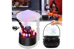 RIRIDAMAI Nebulizador Fabricante de Niebla, Nebulizador Ultrasónico con Caldero De Bruja, con Protector Contra Salpicaduras ExtraíBle, Mini Máquina De Niebla, Para Fuente, Estanque decoraciones de Halloween
