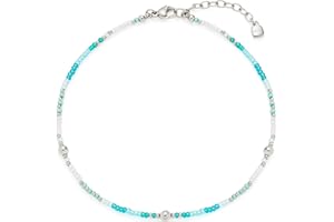 JEWELS BY LEONARDO Fußkette Ciao Janni • zartes Fuss-Kettchen aus silberfarbenem Edelstahl • winzig aufgereihte Aqua-Türkis-Glasperlen • 24-28 cm Länge • Geschenk Damen • 023859
