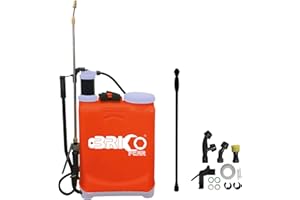 Pulverizador Manual, Capacidad 16 litros con Lanza Extensible Anti Corrosión y Lanza de plástico - Bricoferr, Naranja y Gris