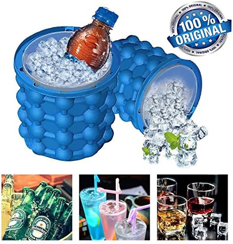 Ice Genie - Saving Ice Cube Maker - Silicone Trays Mold Freezer Tools With Over 120 Ice Cubes For Chilling Burbon Whiskey Cocktail Beverages (Blue)