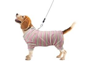 Sahunfri Pyjama pour chiens de taille moyenne et petite, pull chaud et doux pour chat à l'intérieur pour dormir à l'intérieur, combinaison pour chien avec anneau en D pour laisse (rose, L)