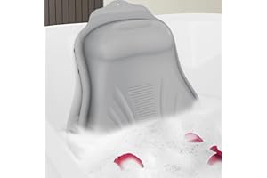 ARESVRGO Cuscino per vasca da bagno,Cuscino vasca da bagno in Silicone con 36 Ventose antiscivolo,Antibatterico, Antimuffa, Ergonomico, Favorisce il rilassamento della testa e del collo (Grigio chiaro)