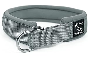 HEYDOGGY Weich Neopren Gepolstert Hundehalsband (4cm Breite) Reflektierend Hund Halsband mit Robust Nylon & Zugstopp, Bequem Zughalsband Dressurhalsband für Kleine Mittlere Große Hunde Anti-Zug Walken M,Grau