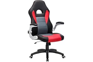 SONGMICS OBG56BW Ufficio, scrivania, Computer, Sedia Girevole, Gommapiuma, Nero/Grigio/Rosso, 7070 （118-128）