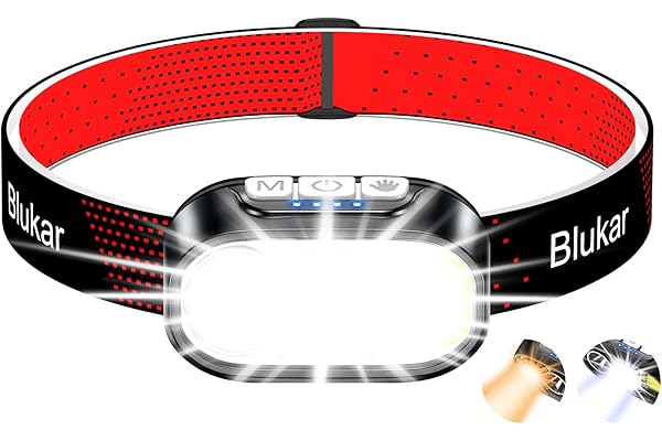 Blukar Lampe Frontale Rechargeable 2 Couleurs, 2000L Super Lumineux Torche Frontale LED Puissante, Gradation en Continu,Capteur Mouvement, 12 Modes, IPX5 Étanche, 30H d'autonomie pour Course/Camping