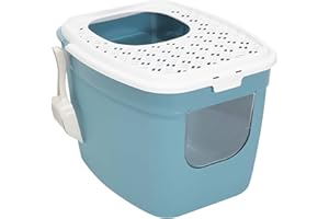 PETGARD Katzentoilette Katzenklo mit Einstieg vorne und Oben 54 x 44 x 41 cm Türkis-Weiß
