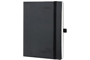 POPRUN Agenda 2026 Semana Vista Medio 22 x 16,5 cm, Tapa Blanda en 12 Meses de Ene 2026 a Dic 2026, Porta Boligrafos Autoadhesivo, 100 GSM Papel, Azul Cielo Nocturno, negro