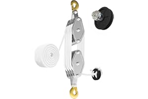 YATOINTO Rope Pulley Hoist with Metal Bearing 4400 LB, 8:1 Pulley Block and Tackle System, Pulley Block 2200LB Loading Capacity, 65ft Heavy Duty Rope Hoist for Hunting Garage Warehouse Constructions