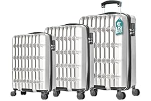 PROVITERA Set 3 Valigie Rigide in ABS, Valigia Rigida 38-59 - 90 Litri, Manico Telescopico, Ruote Easy Roll, Trolley Resistente e Leggero da Viaggio, Bagaglio a Mano (Bianco Perla)