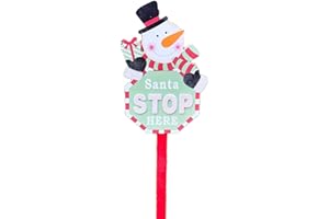 DARTHOME Santa Stop Here Sign 68cm Happy Snowman Santa Reindeer Glitter Red Wooden Garden Lawn Stake (Snowman)