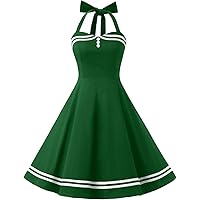 Damen Vintage Cocktailkleid Mit Polka Dots - Ärmellos Neckholder Retro Style