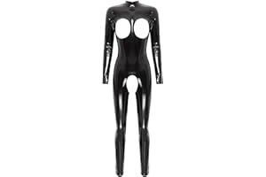 iiniim Mono de Charol sin Manga Mujer Sexy Body de Cuero Erotic Sin Entrepierna Catsuit Adultos Pantalones Largos Brillante Nightclub Jumpsuits Latex