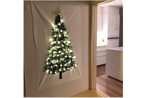 KuSONG Tapiz de Árboles Navideños con luz LED de estrella Feliz Navidad telón de fondo para colgar pared Tapices para manta de decoración festivales (grande)