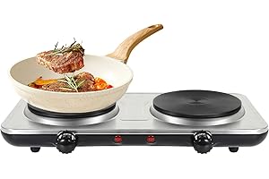 Uten Plaque électrique 2 Feux, Portable Plaque de Cuisson Chauffante 1000W + 1000W, Contrôlé Par Thermostat, 5 Niveaux de Température Réglables Adaptés aux Cuisines de Camping