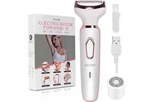 Electric Lady Shaver, AEXIRI 2 in 1 Electric Razor for Women Face Arm Leg Public Hair, Painless Bikini Trimmer Women,Rechargeable Cordless Portable Shaver with 3 Stainless Steel Blades and Float Head