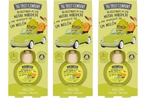 TIENDIFY - Pack de 3 Ambientadores Coche 2en1 The Fruit Company | Aroma Frutal, Absorbe Olores, Sin Alcohol, Extractos Naturales | Rejilla o Colgante | Larga Duración +45 Días (MELON)