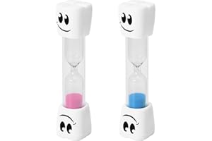 TeacherFav 2 Minute Toothbrush Sand Timer for Kids - Set of 2 Small Blue and Pink Smiley HourGlass