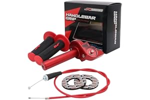 JFG RACING Motorcycle Throttle Assembly Dirt Bike 7/8" 22mm Quick Twist Throttle Grips With Throttle Cable CNC Universal for CRF KLX TTR DRZ 50 110 125 150 200 250 Pit Bike ATV Mini Bike Red