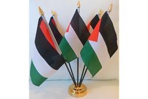 UKFLAGSHOP Palestine Palestinian 5 Flag Desktop Table Display Centrepiece With Gold Base