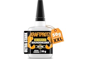 Colla liquida 3D stampa 50 g – KRAFTPROTZ Supercolla XXL extra forte per PLA, ABS, PETG, TPU – ultra fluida, trasparente, resistente all’acqua e calore – punta anti-secchezza – accessorio maker 3D