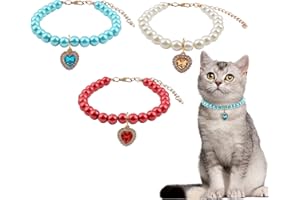 HACRAHO Katzen-Perlen-Halsband, 3 Stück, Hochzeitshalsband mit Strasssteinen, Herzanhänger, Katzen-Anhänger, Strasssteine, Perlenhalsband für Mädchen, Katzen, Welpen, Hunde