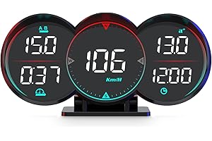 Head-up Display, AMROOLOO Car Speedometer, Multi-screen Display Speed, Clock, Altitude, etc. Speeding Alarm and Fatigue Driving Alarm, Suitable for all cars
