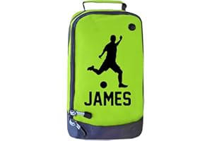 ABSOLUTELY TOP Personalised Childrens Football Boot Bag Boys Footy Kids Sports Rugby Pe Kit, Citrus Lime Green/Ink Black Print