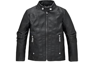 linboo Giacca in pelle per bambini, con colletto alto, per primavera, autunno, in similpelle