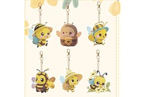 LUVDECO 6 Pcs Diamond Painting Keychains Bee Design 5D Diamond Painting Craft Keyring Kits DIY Art Diamond Keychain Pendants Rhinestone Painting Key Chains for Kids Boys Girls Bag Wallet Decoration Gifts