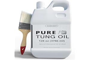 OAIEGSD 100% Natural Pure Tung Oil for Wood Finishing with Brush, 4 Litre Waterproof Tung Oil with Good Penetration for Indoor& Outdoor, For Bare Wood Such as Wood Furniture, Wood Floor