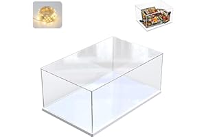 ELEPURE Acryl Vitrine Schaukasten für Lego 21319 Central Perk 10321 10337, Glasvitrine Acrylbox Transparent für Figuren Sammlerstücke Spielzeug | mit Holz-Kunststoff-Basis & Licht, Weiß Innen 35x25x15 cm