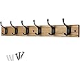 keypak 6 Matte Black Coat Hooks on Ash Effect Wooden Board - 68cm Modern Wall Mounted Coat Rack Clothes Hanger