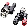 TERRIFI BNC Male Plug to Dual 4mm Banana Jack Socket Binding Post Connector Audio Adapter 2PCS