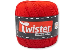 Frida's Wollhaus Twister Fil à crochet 100 g 100 coton mercerisé peigné gazé 18 couleurs (35, rouge)