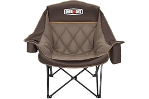 OVERMONT Silla de Camping Plegable Grande 204kg - Silla de Pesca Acolchada Resistente con Bolsa Térmica Portavasos - Sillas Portátil para Exterior Acampada Jardín Playa Pesca Caqui
