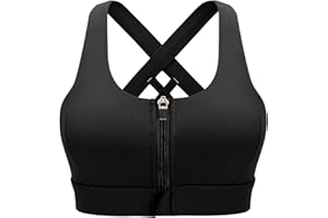 CLOUSPO Women Sports Running Post Surgery Yoga Zip Front Bra High Support Impact Crop Top Padded Cross Back