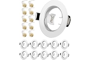 Yiahin LED Recessed Ceiling Light Mounting Frame Round White Spotlight Fittings incl. GU10 Socket, Cut-Out Hole Size:55mm-70mm, Downlight Frame for LED and Halogen, Not Included Bulbs, 10 Pack